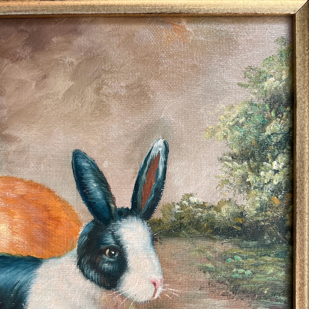 20th C. Signed Bunny Oil Painting