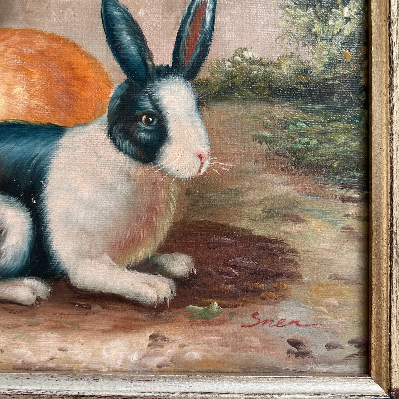 20th C. Signed Bunny Oil Painting