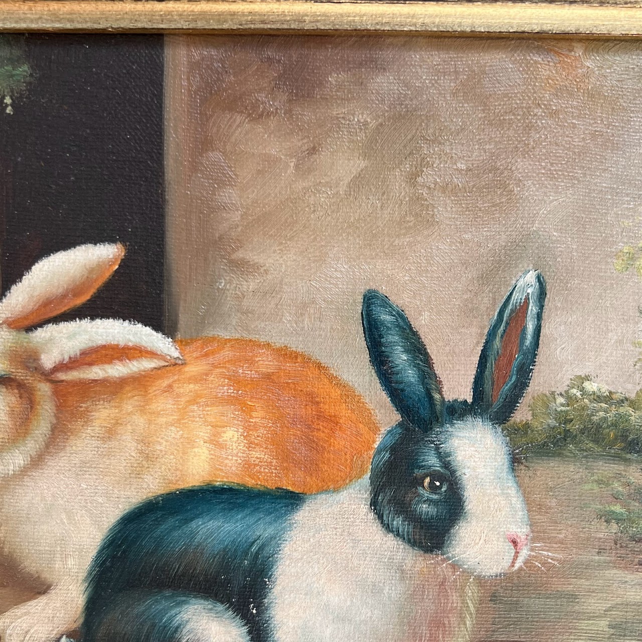 20th C. Signed Bunny Oil Painting