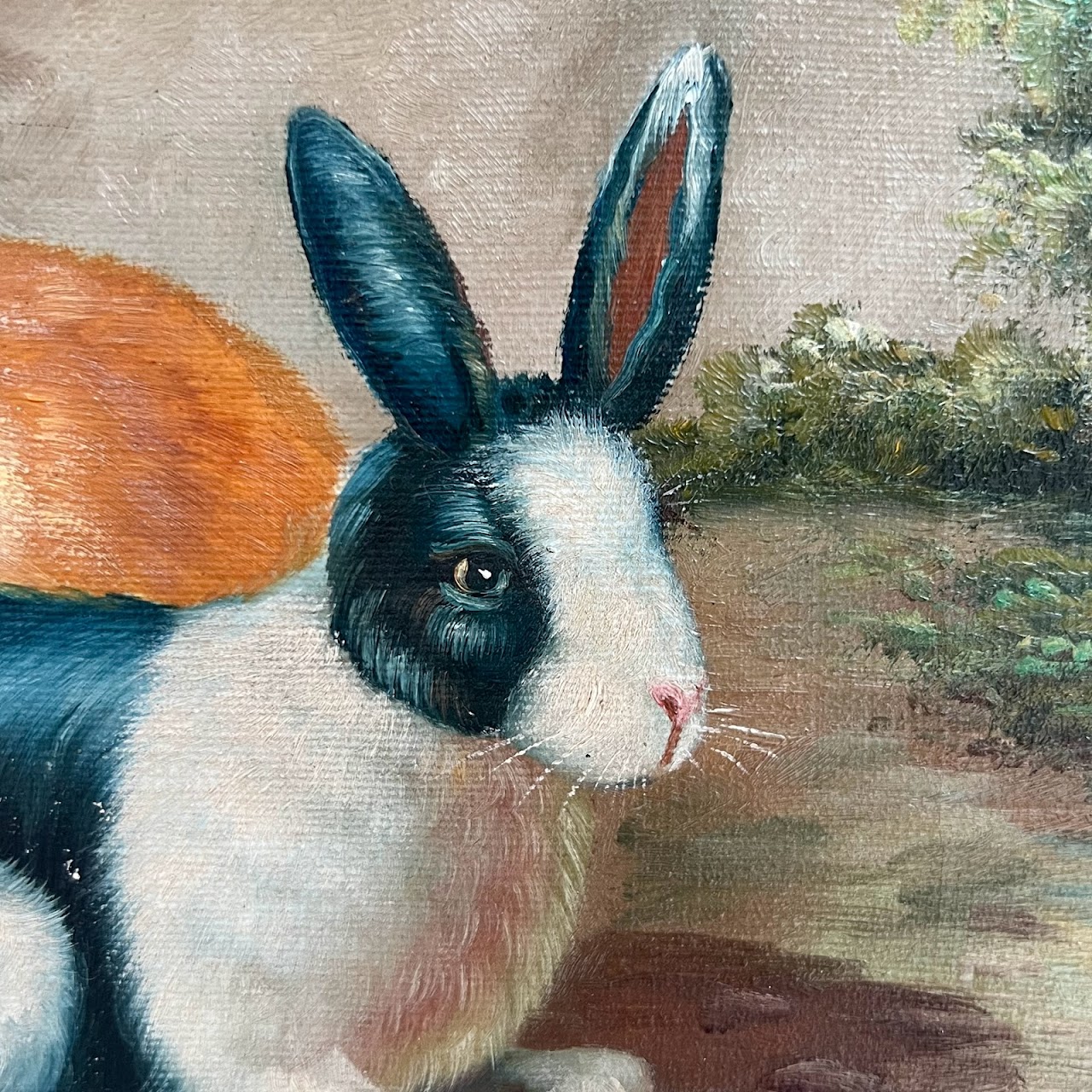 20th C. Signed Bunny Oil Painting