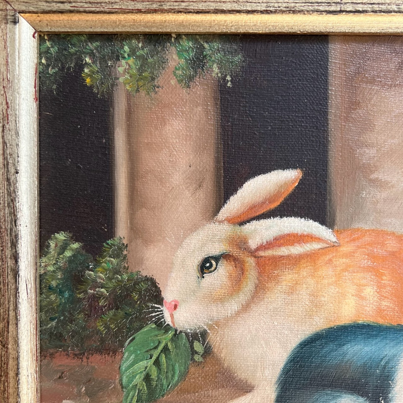 20th C. Signed Bunny Oil Painting