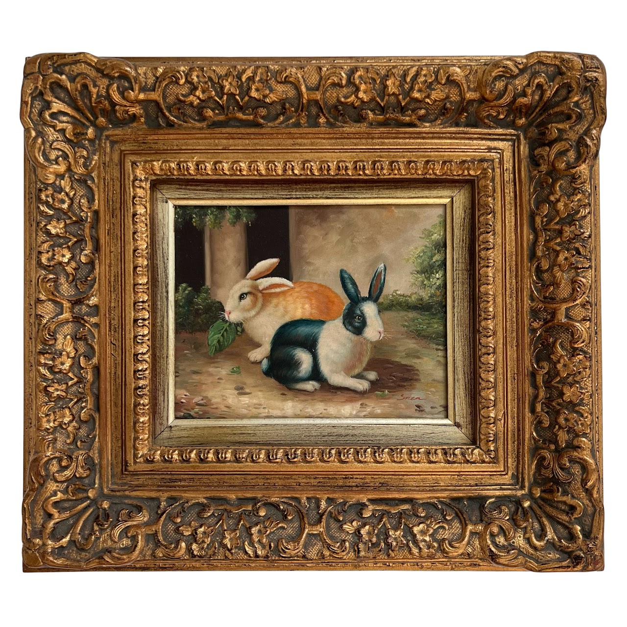 20th C. Signed Bunny Oil Painting