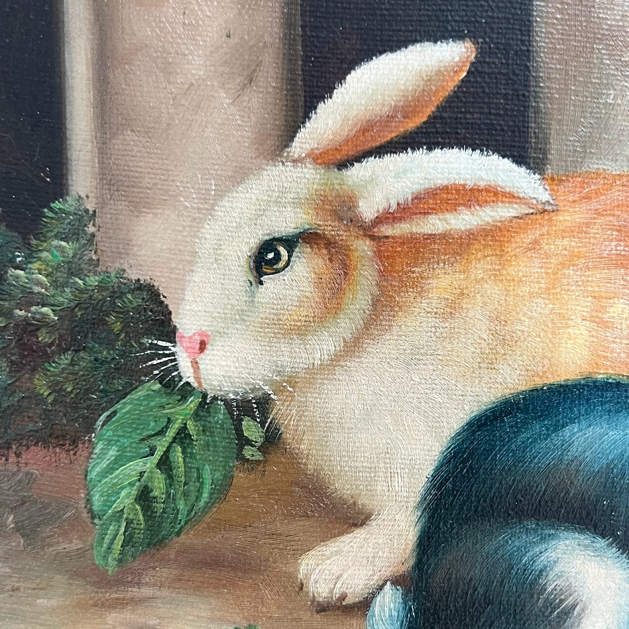 20th C. Signed Bunny Oil Painting