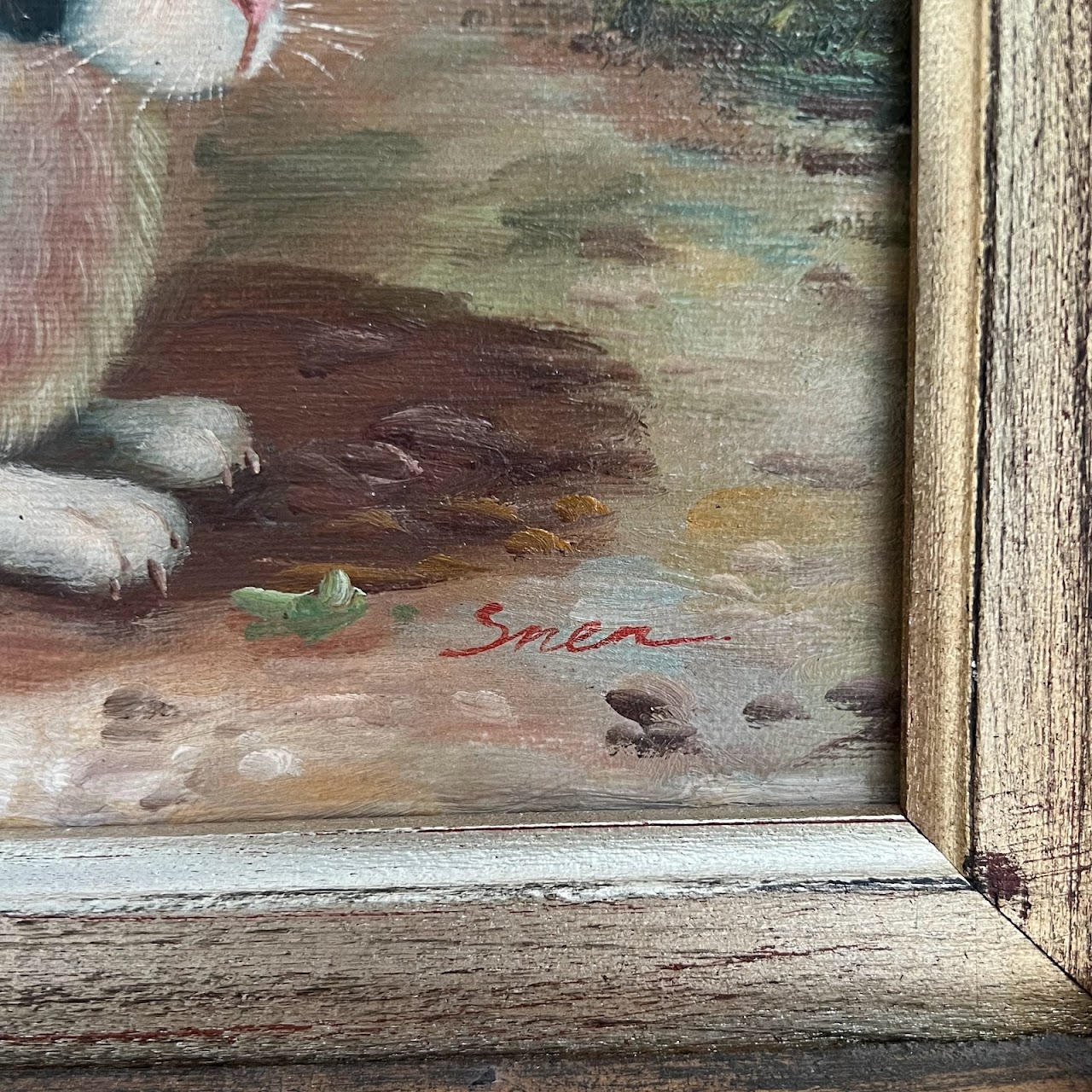 20th C. Signed Bunny Oil Painting