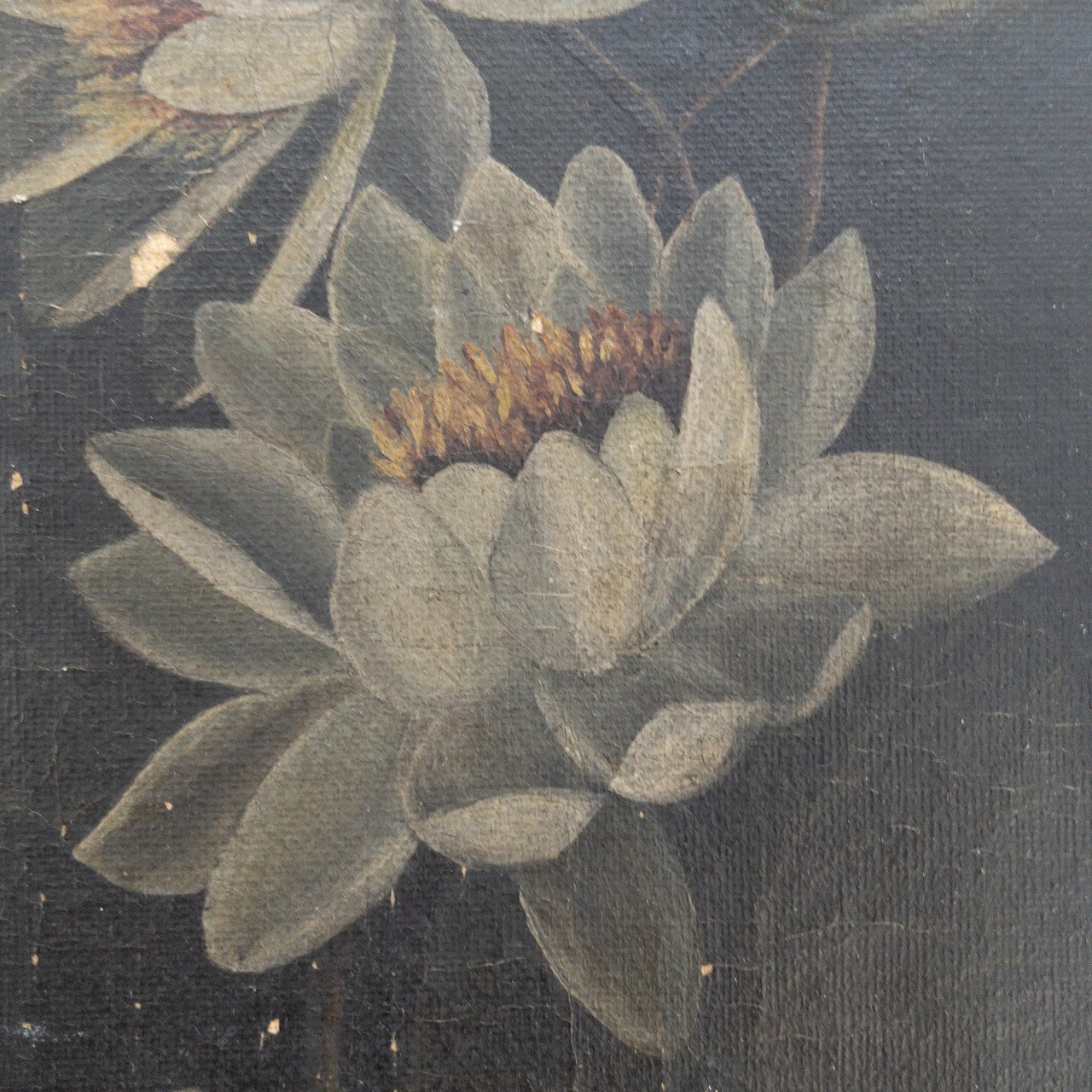 Lotus Blossoms Vintage Oil Painting