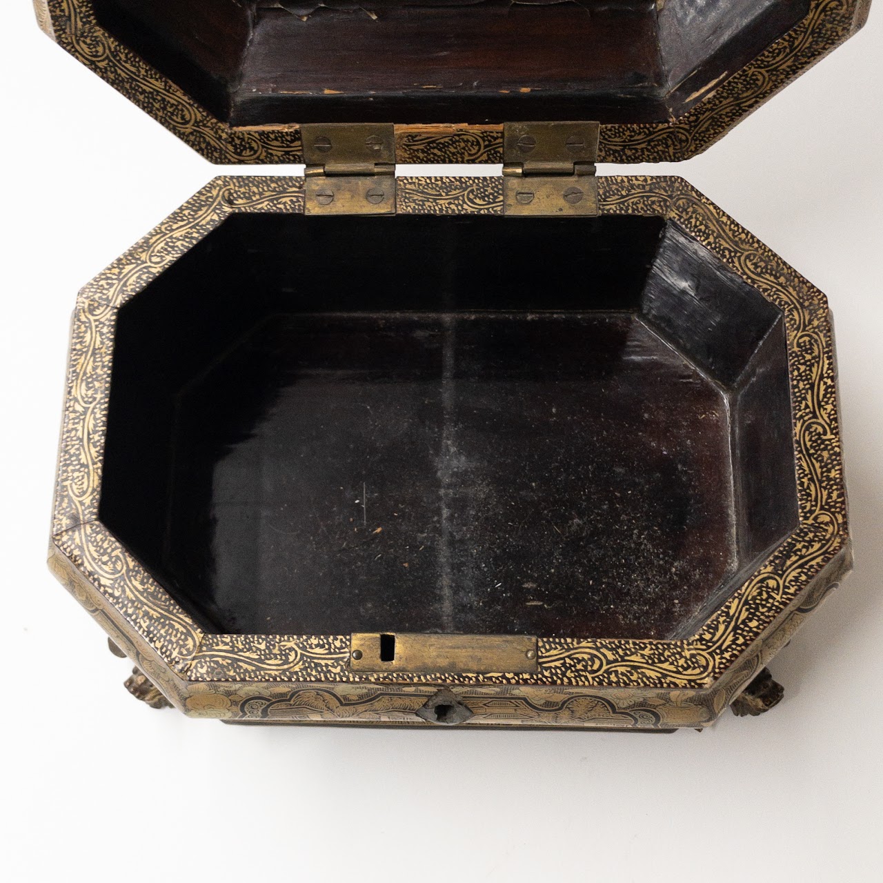 19th C. Chinese Lacquered Tea Caddy with Pewter Boxes