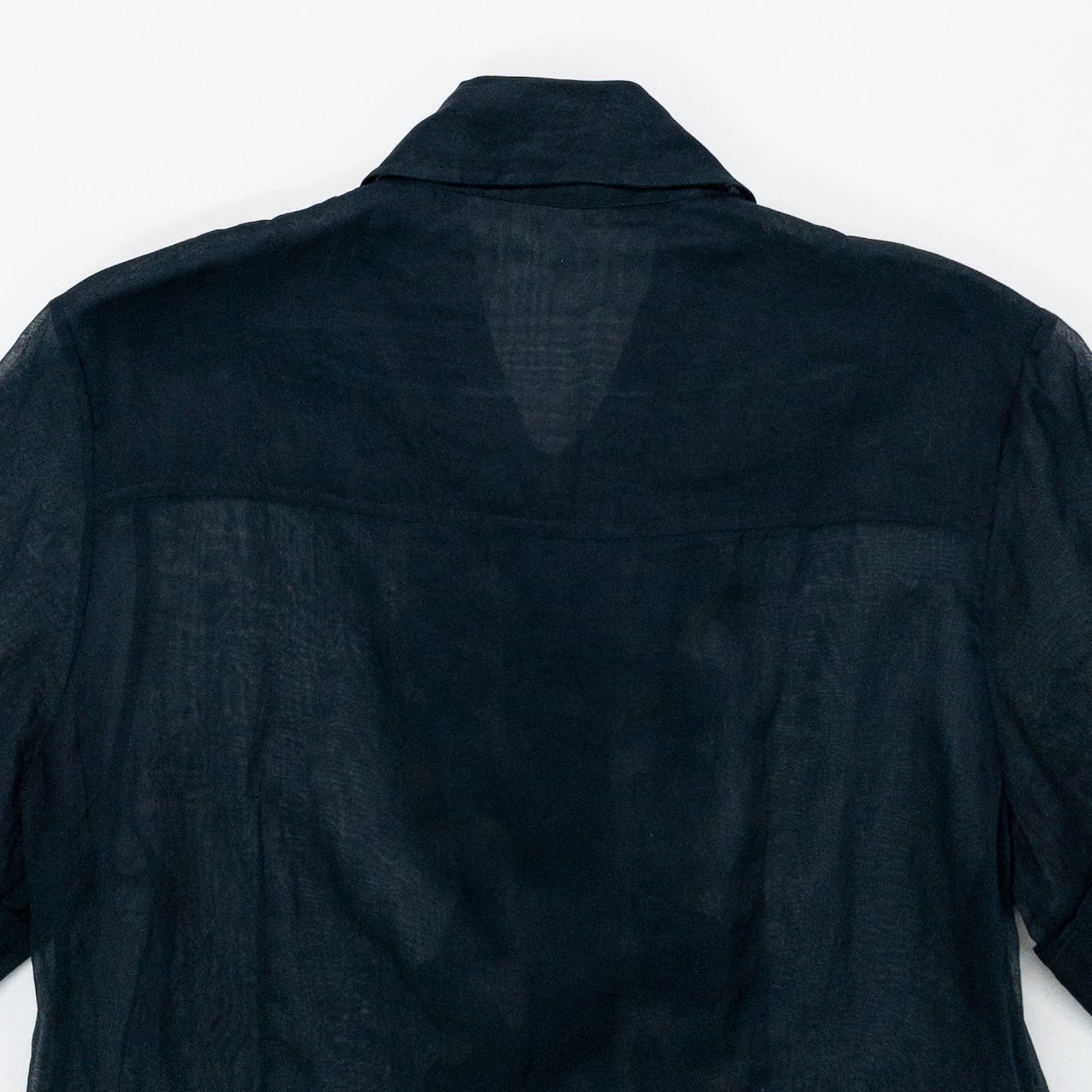 Casablanca Dark Blue Cuban Ruffle Front Silk Sample Shirt