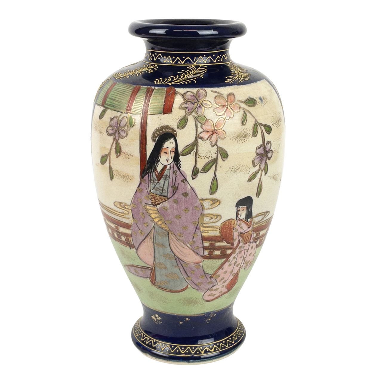 Japanese Satsuma Hand Painted Porcelain Vase