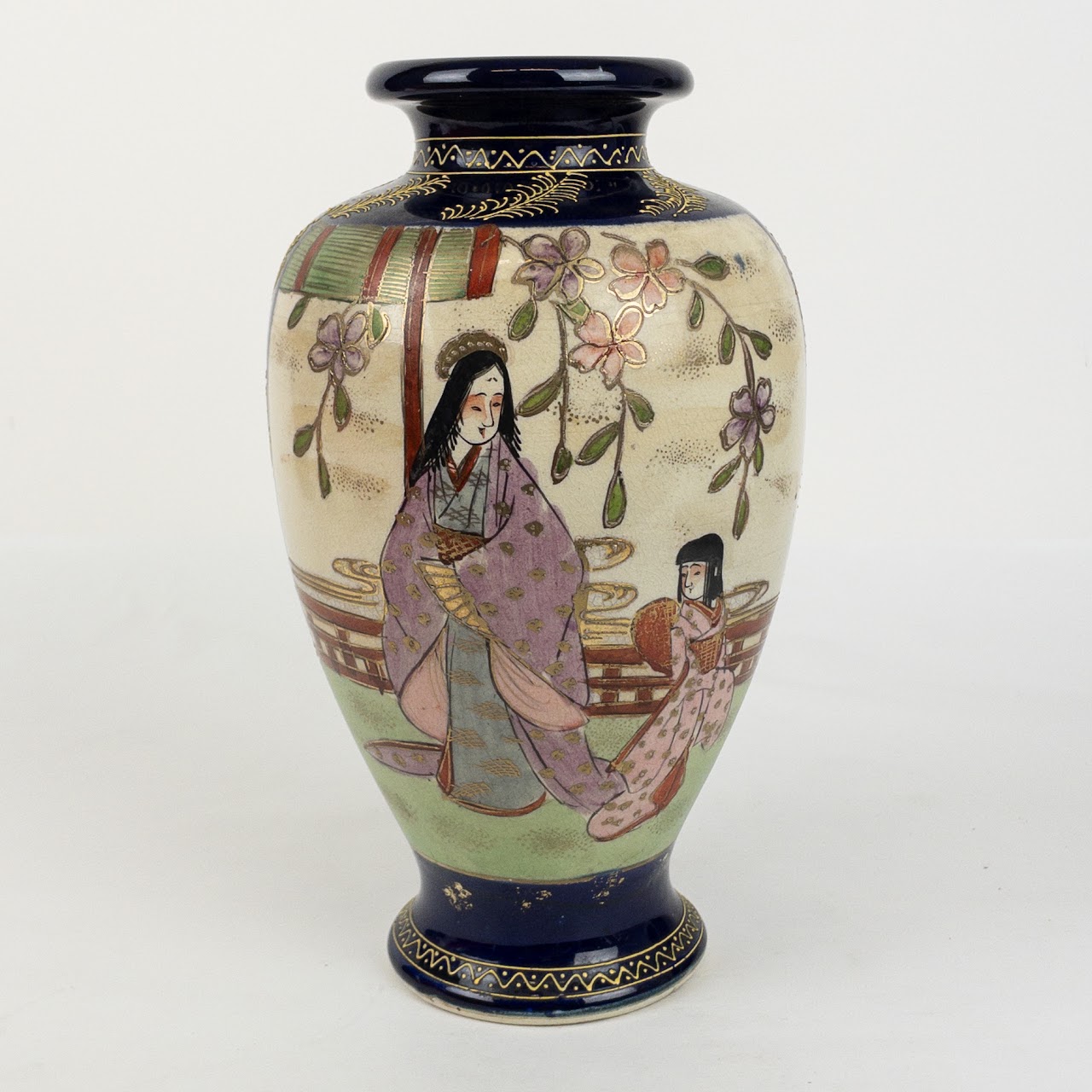 Japanese Satsuma Hand Painted Porcelain Vase