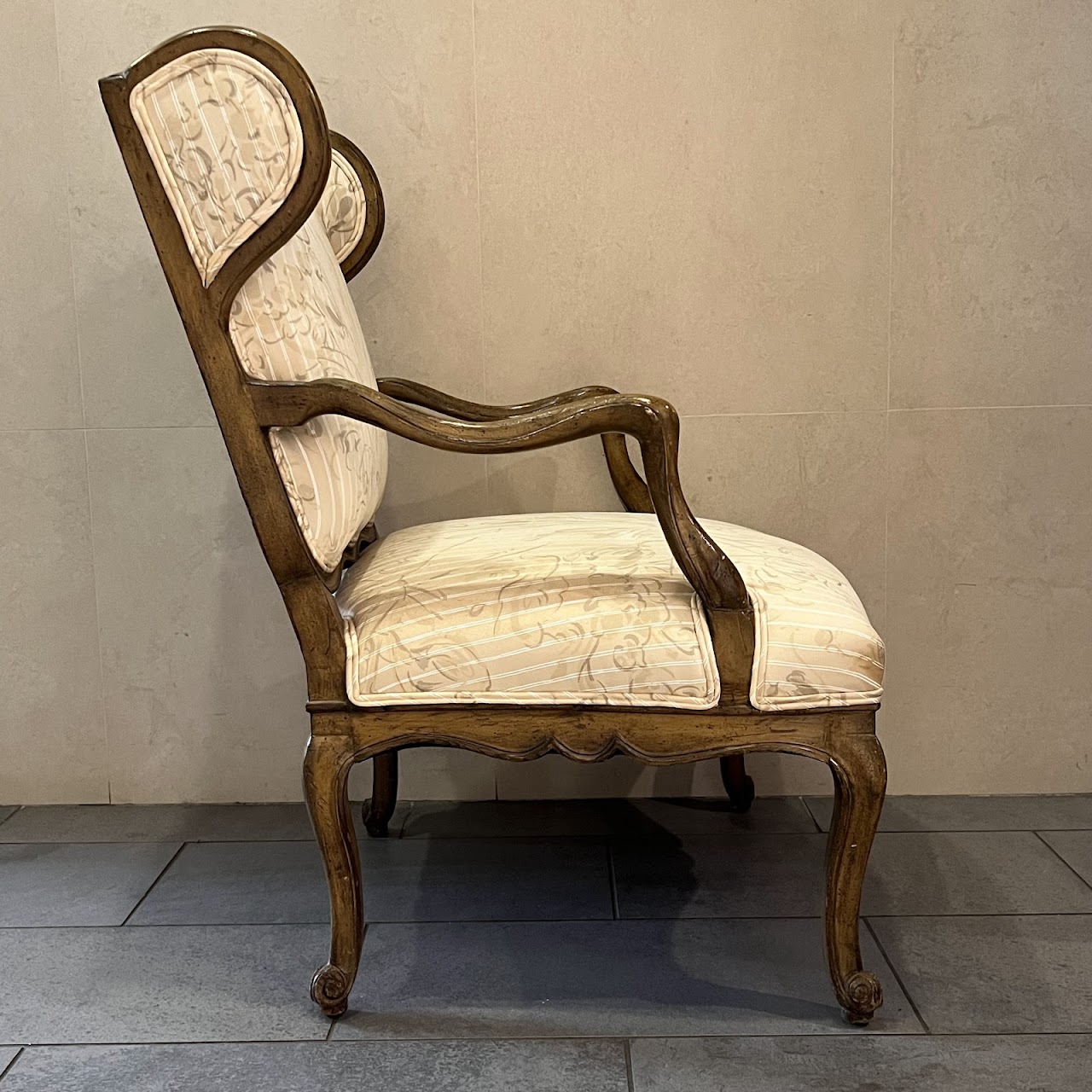 Carved Wingback Chair with Ottoman