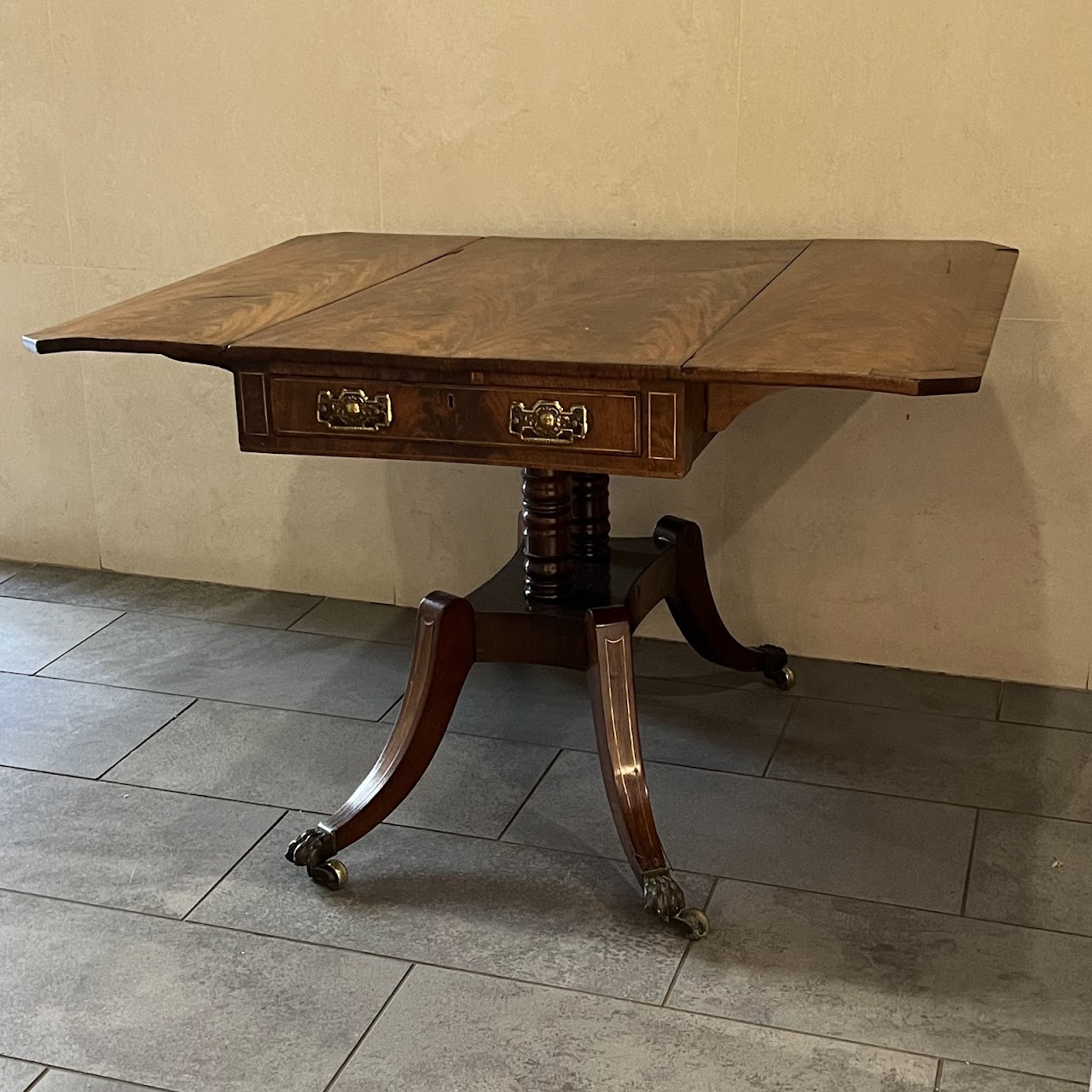 Regency Brass Inlaid and Rosewood Banded Mahogany Pembroke Table