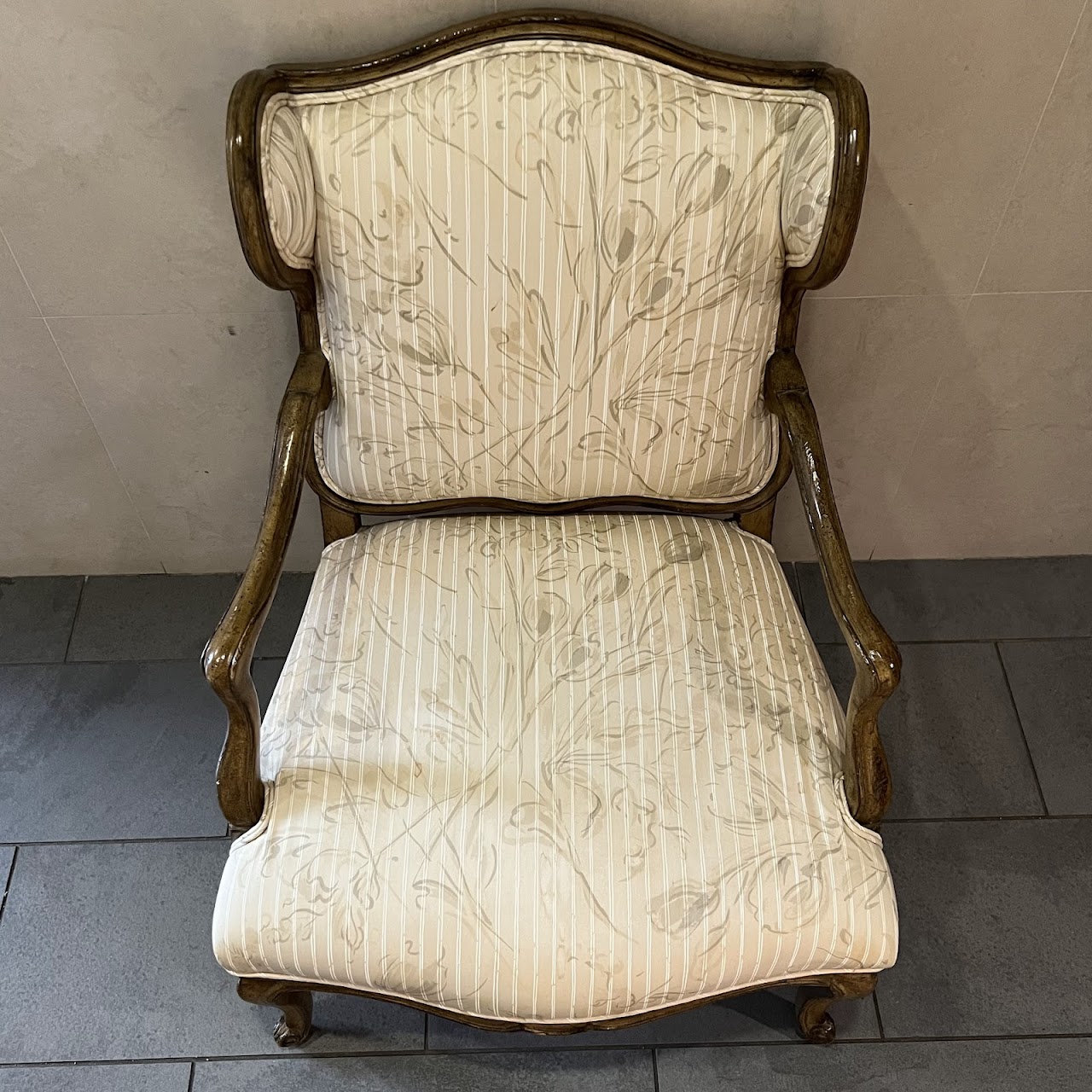 Carved Wingback Chair with Ottoman