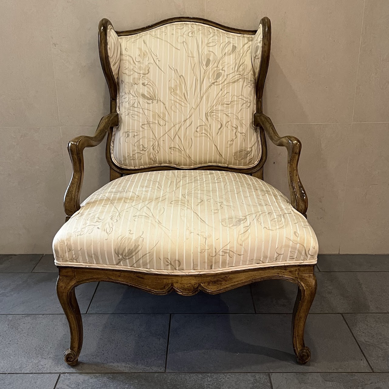 Carved Wingback Chair with Ottoman