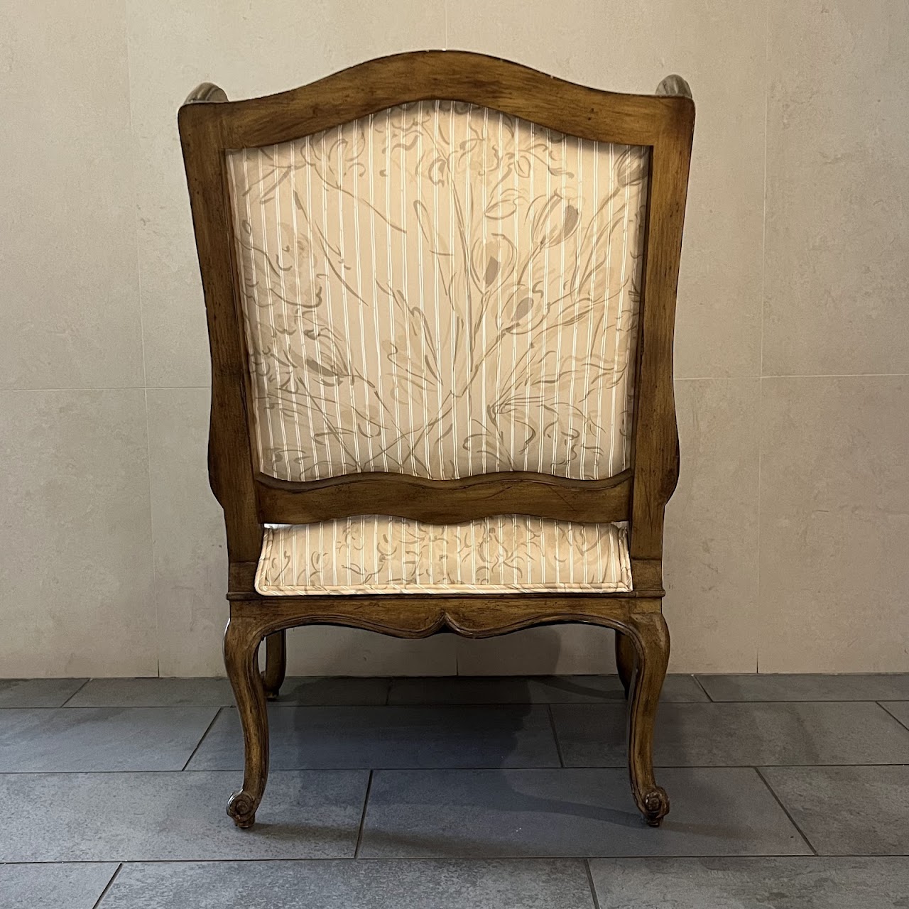 Carved Wingback Chair with Ottoman