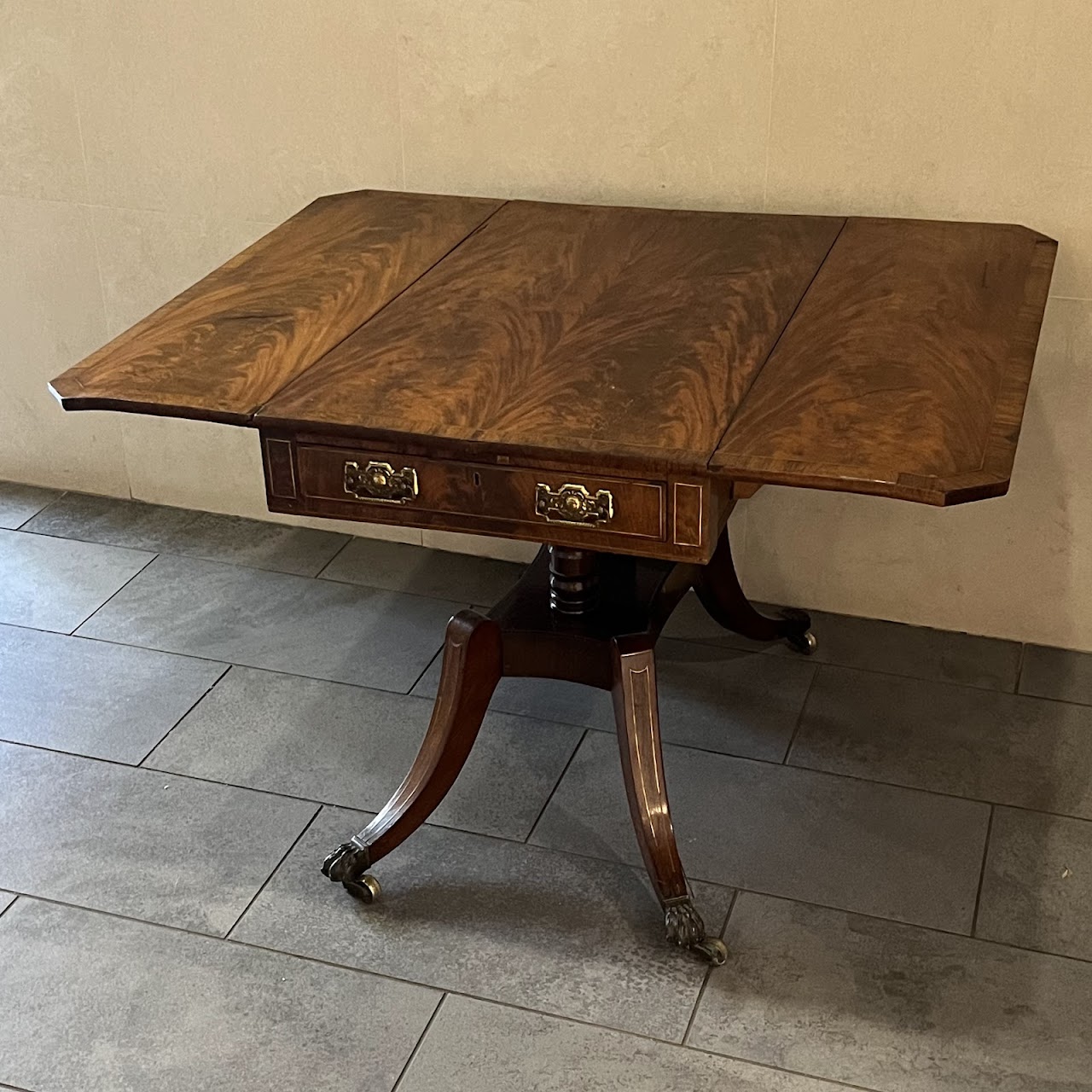 Regency Brass Inlaid and Rosewood Banded Mahogany Pembroke Table