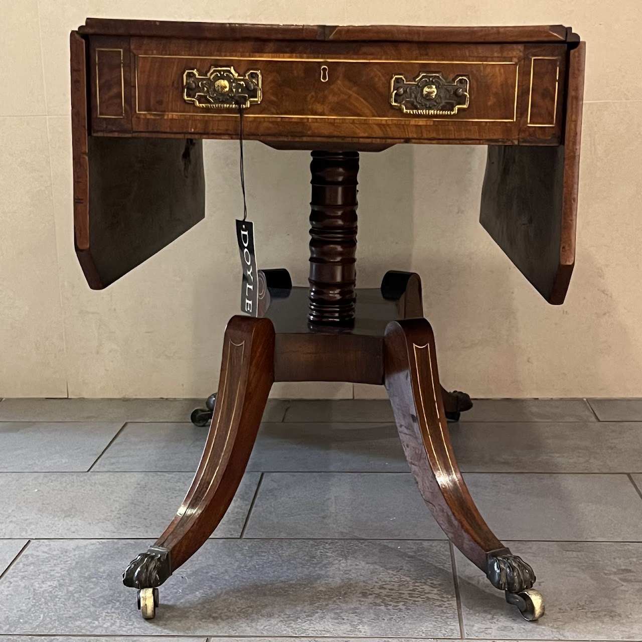 Regency Brass Inlaid and Rosewood Banded Mahogany Pembroke Table