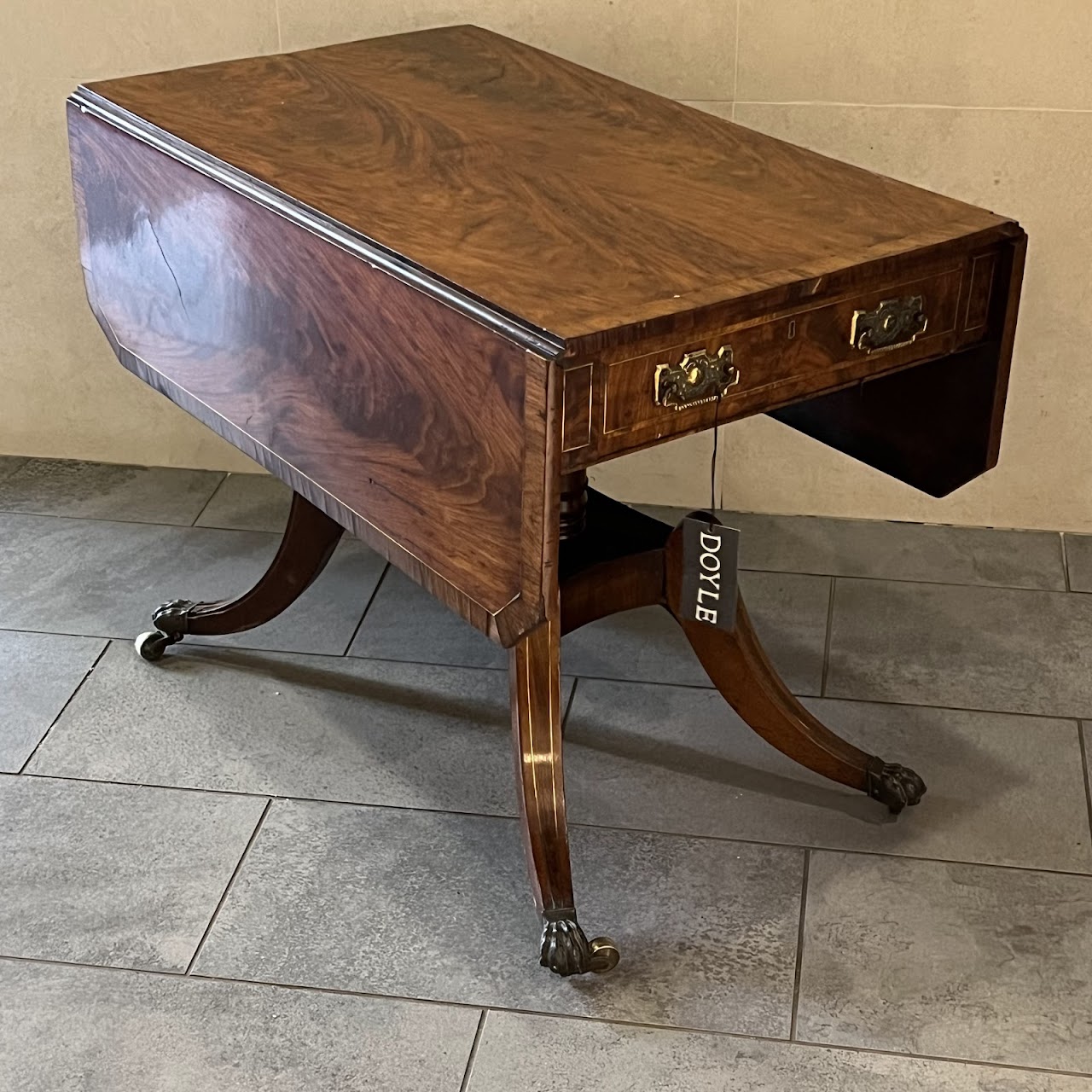 Regency Brass Inlaid and Rosewood Banded Mahogany Pembroke Table