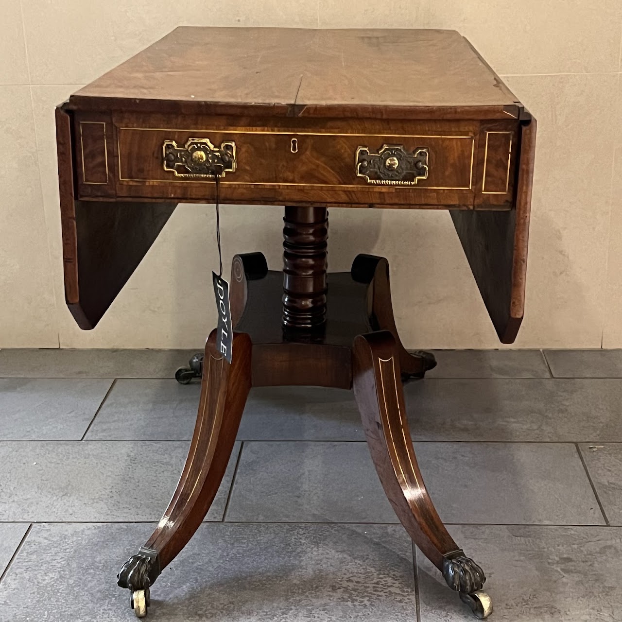 Regency Brass Inlaid and Rosewood Banded Mahogany Pembroke Table