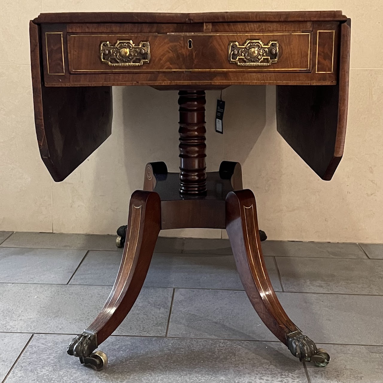 Regency Brass Inlaid and Rosewood Banded Mahogany Pembroke Table