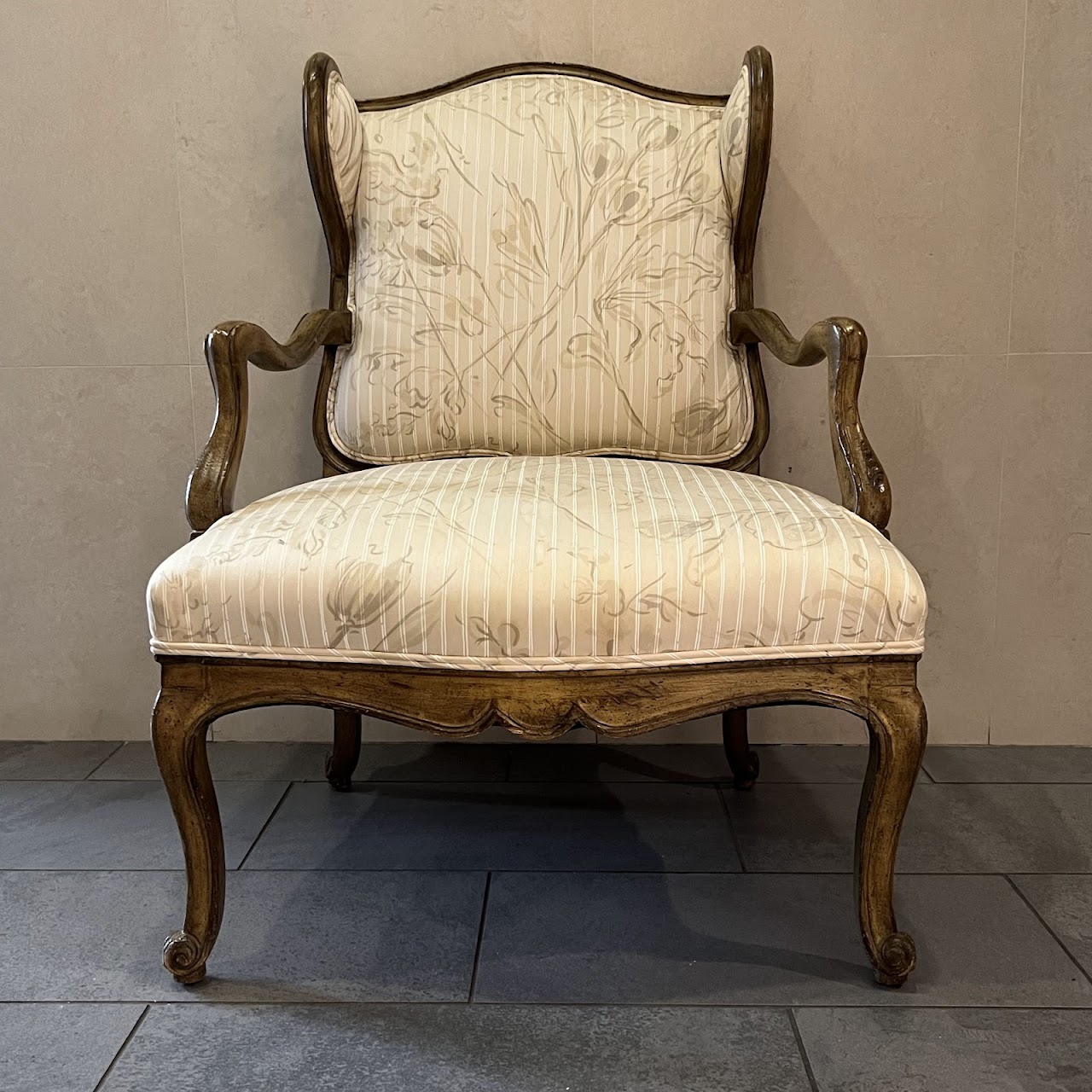 Carved Wingback Chair with Ottoman