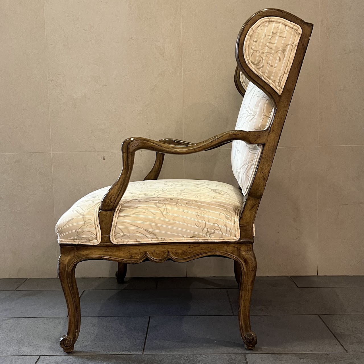 Carved Wingback Chair with Ottoman