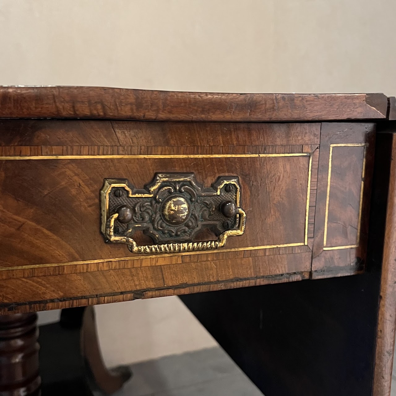 Regency Brass Inlaid and Rosewood Banded Mahogany Pembroke Table