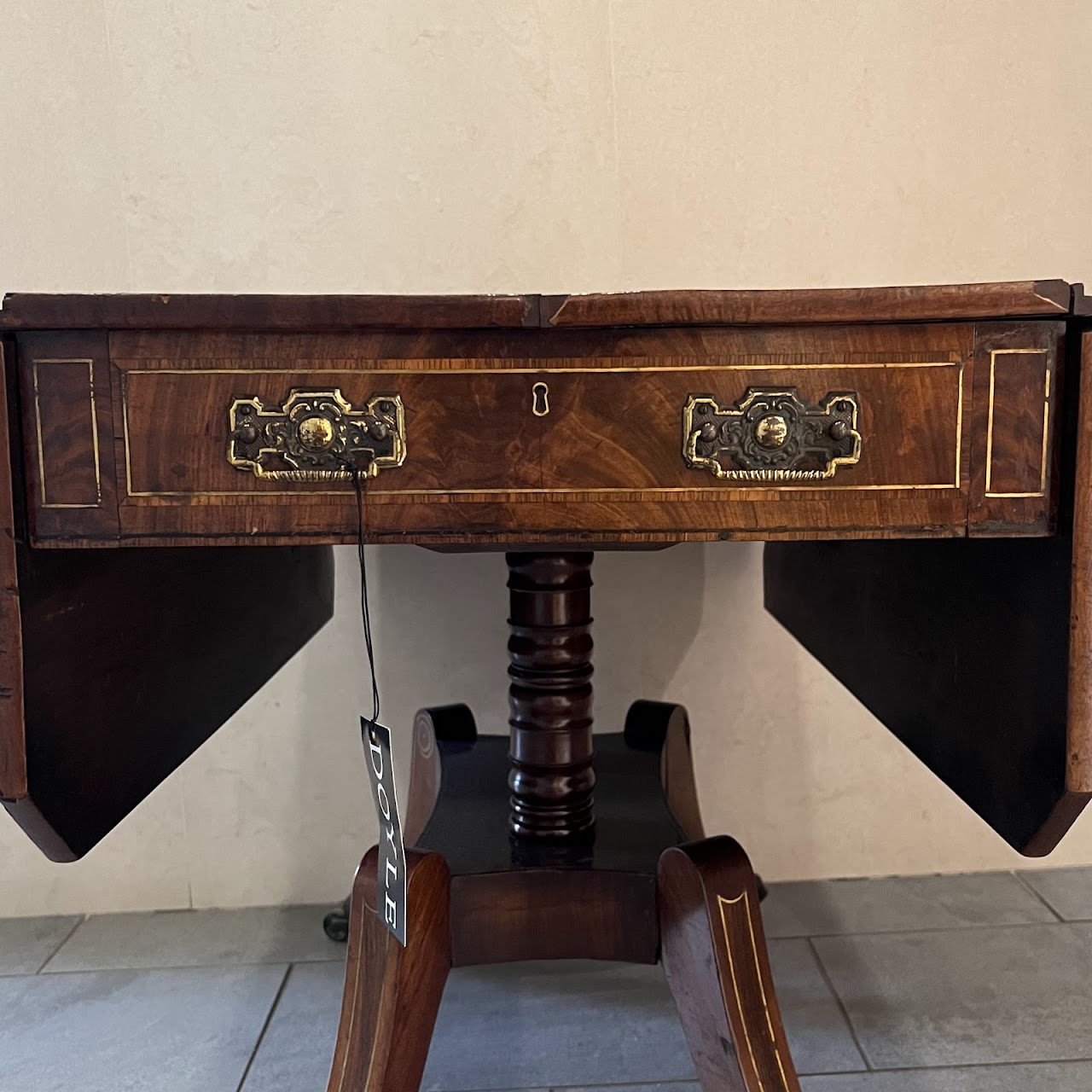 Regency Brass Inlaid and Rosewood Banded Mahogany Pembroke Table