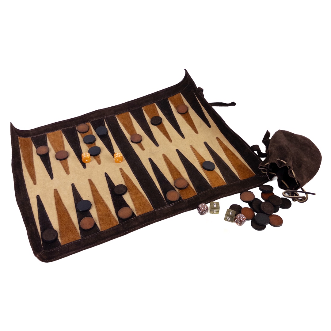 Suede and Leather Portable  Backgammon Set