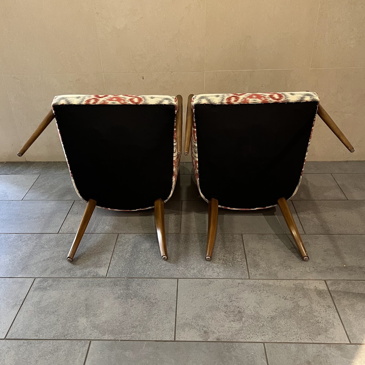 Ikat Upholstered Shelter-Back Armchair Pair