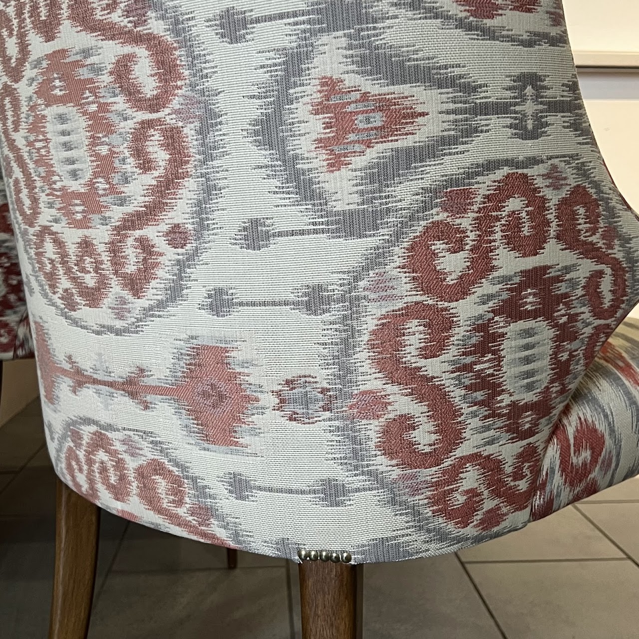 Ikat Upholstered Shelter-Back Armchair Pair