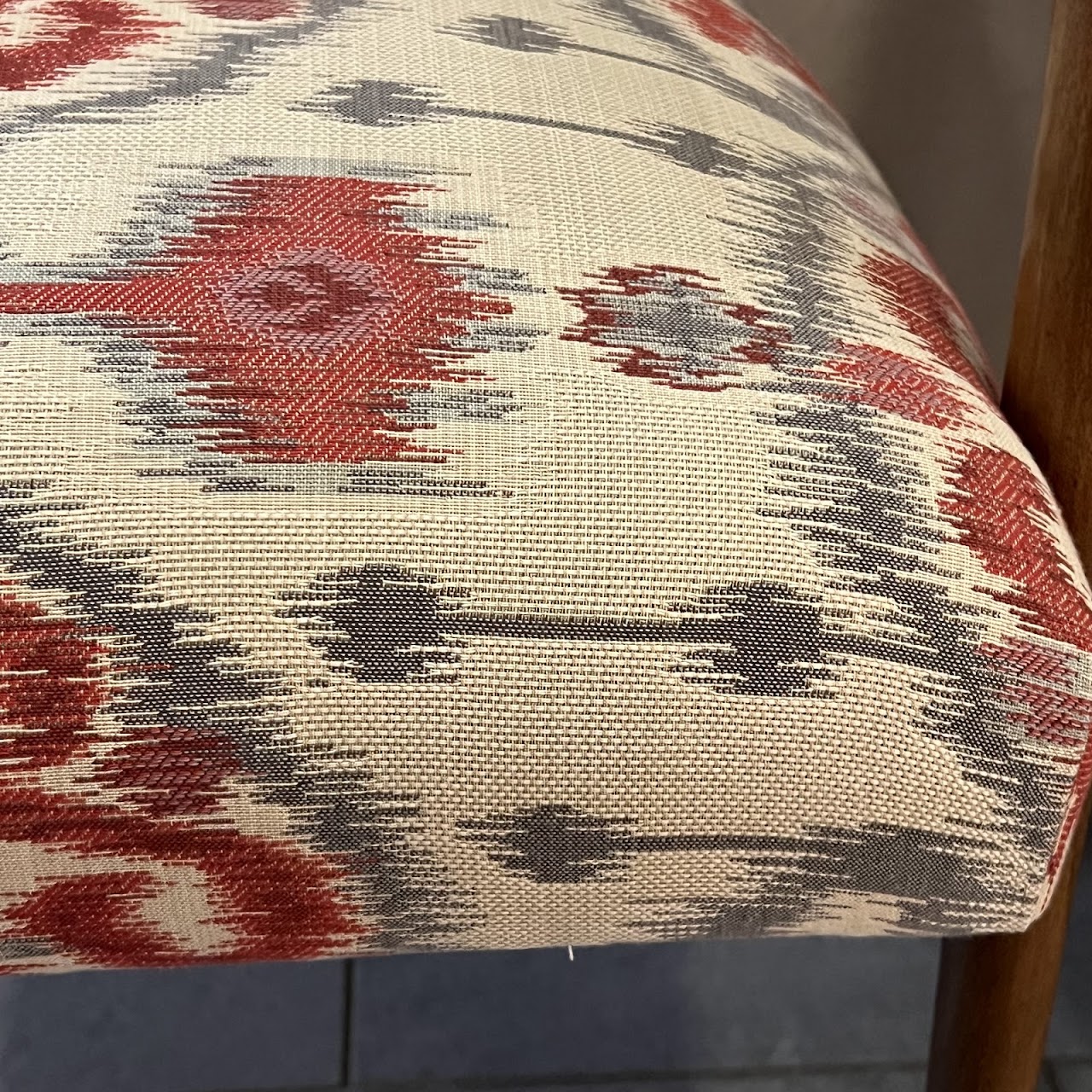 Ikat Upholstered Shelter-Back Armchair Pair