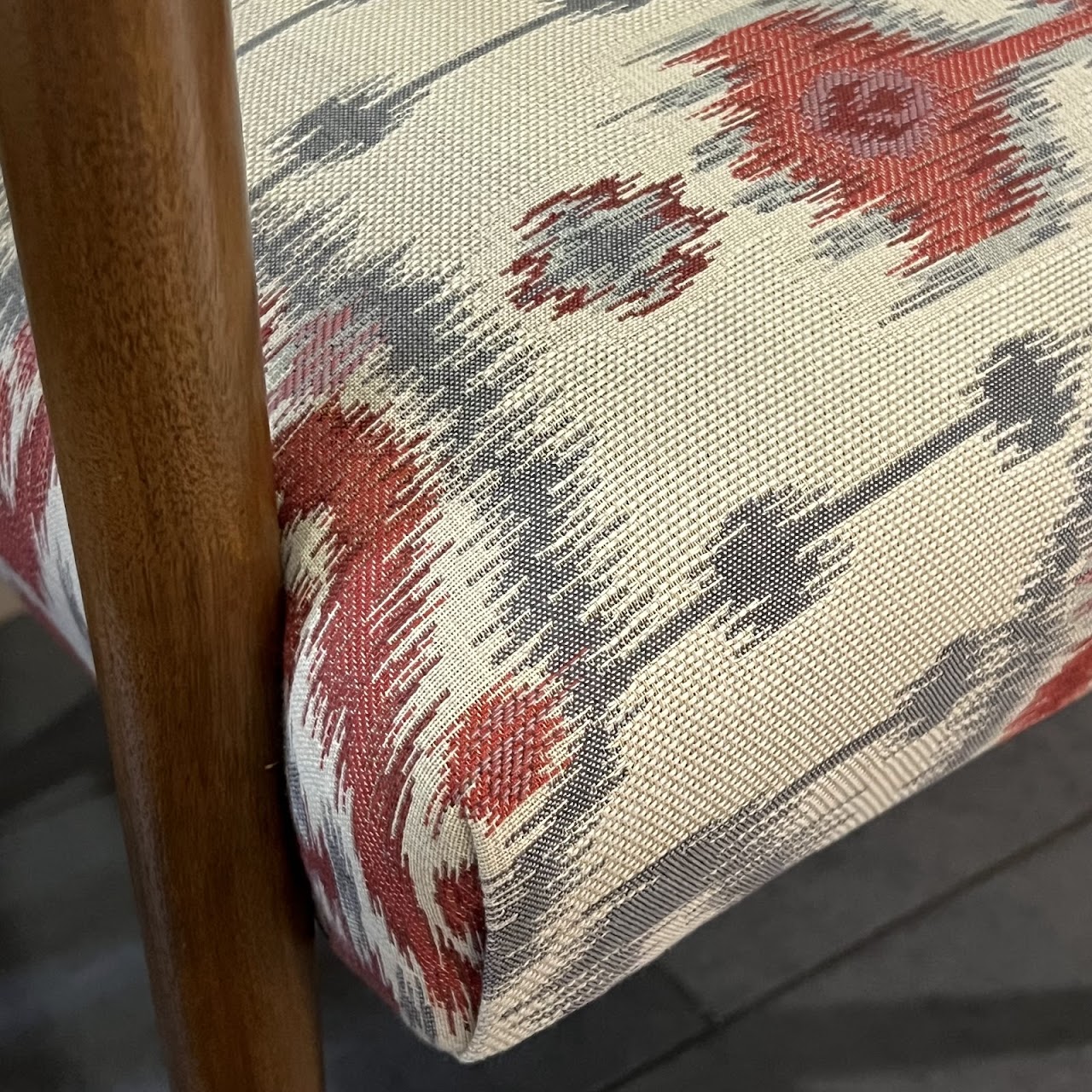 Ikat Upholstered Shelter-Back Armchair Pair