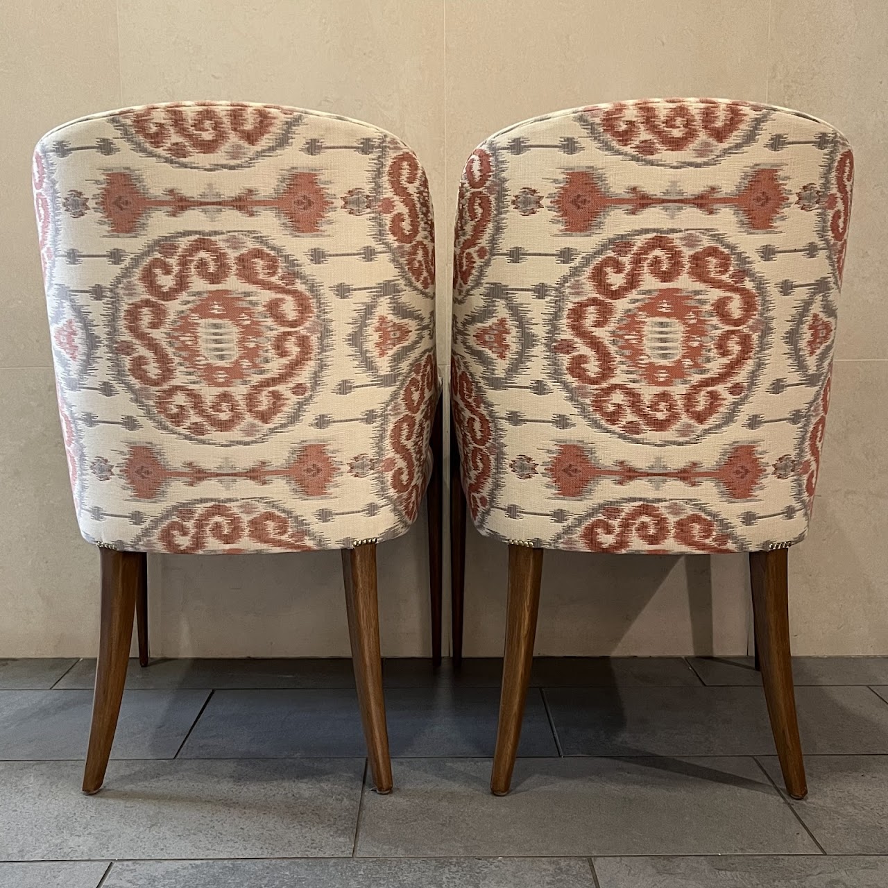 Ikat Upholstered Shelter-Back Armchair Pair