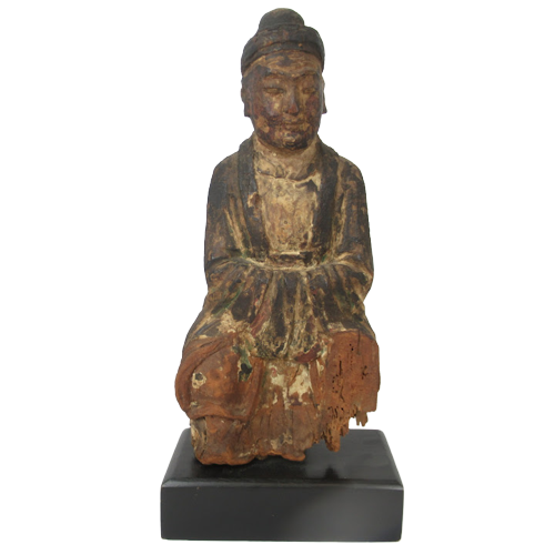 Antique Bodhisattva Polychrome Wood Sculpture