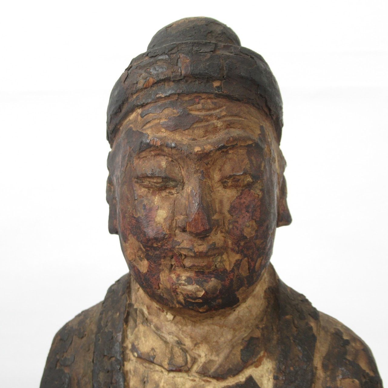 Antique Bodhisattva Polychrome Wood Sculpture