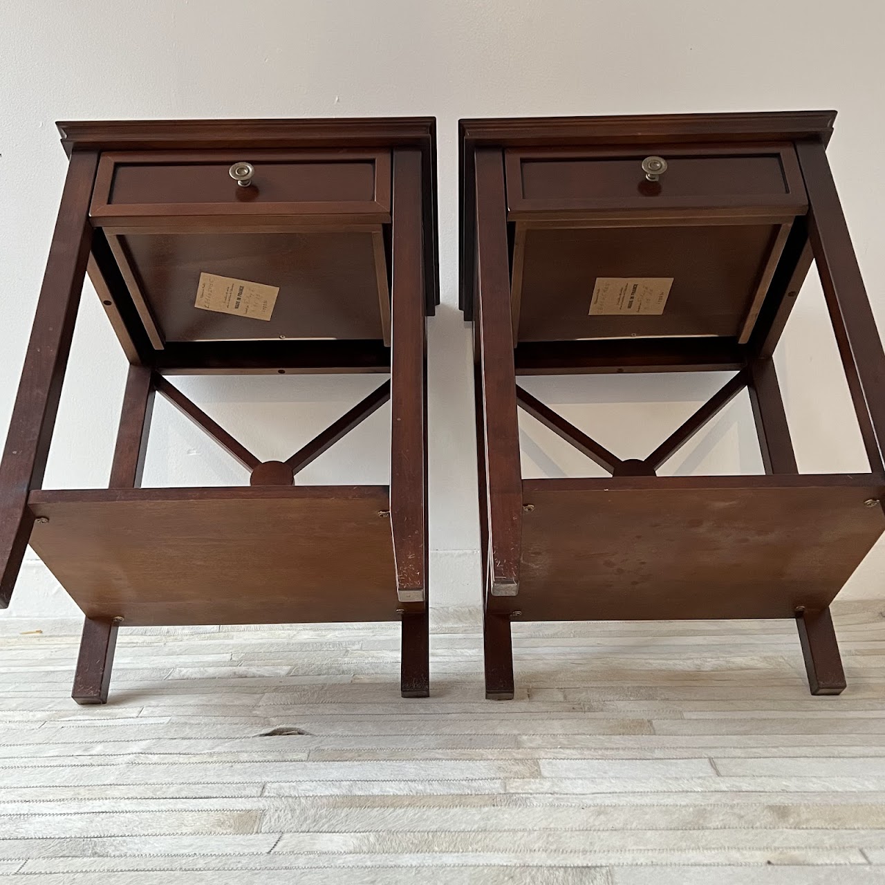 Grange 1904 French Cherry Directoire Style End Table Pair