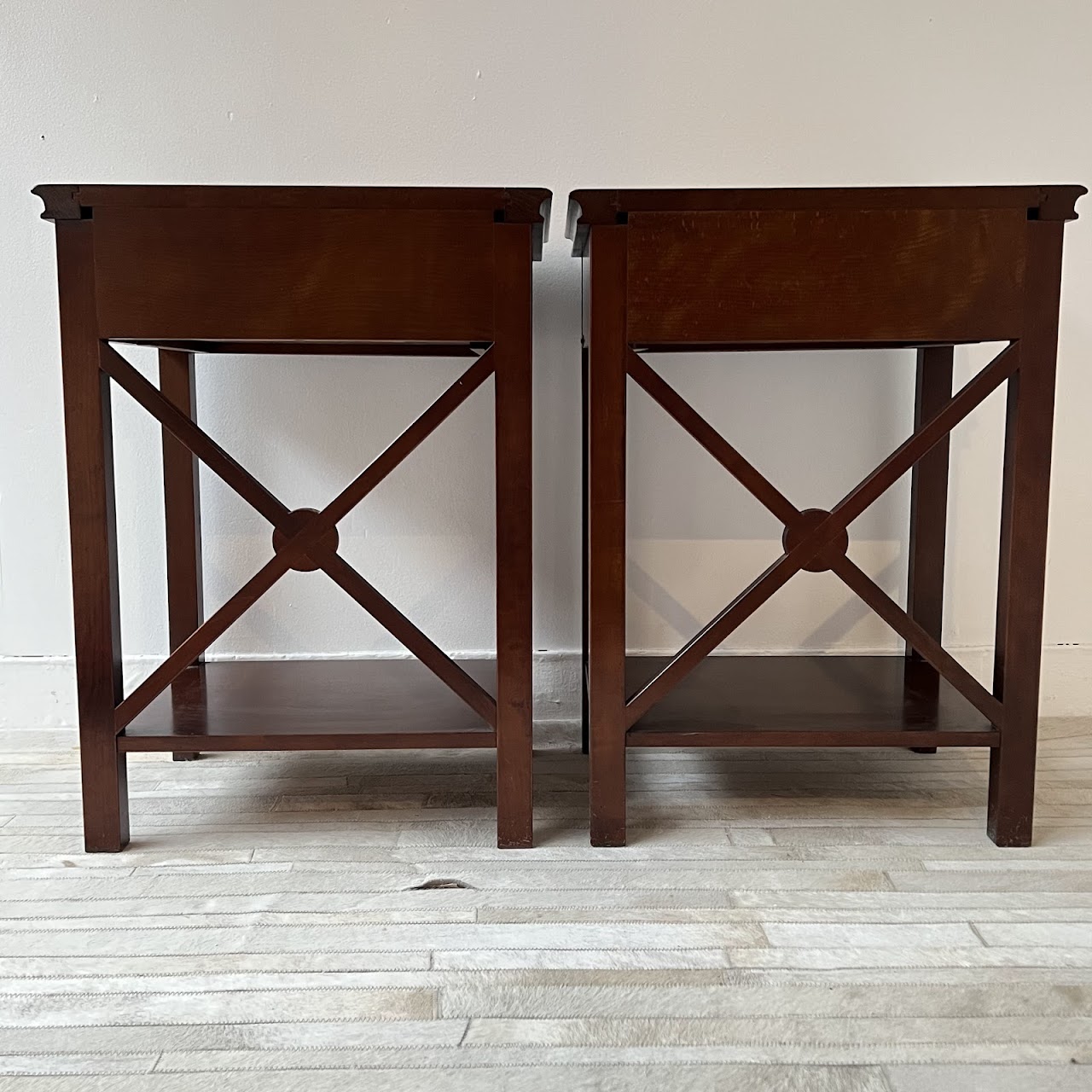 Grange 1904 French Cherry Directoire Style End Table Pair