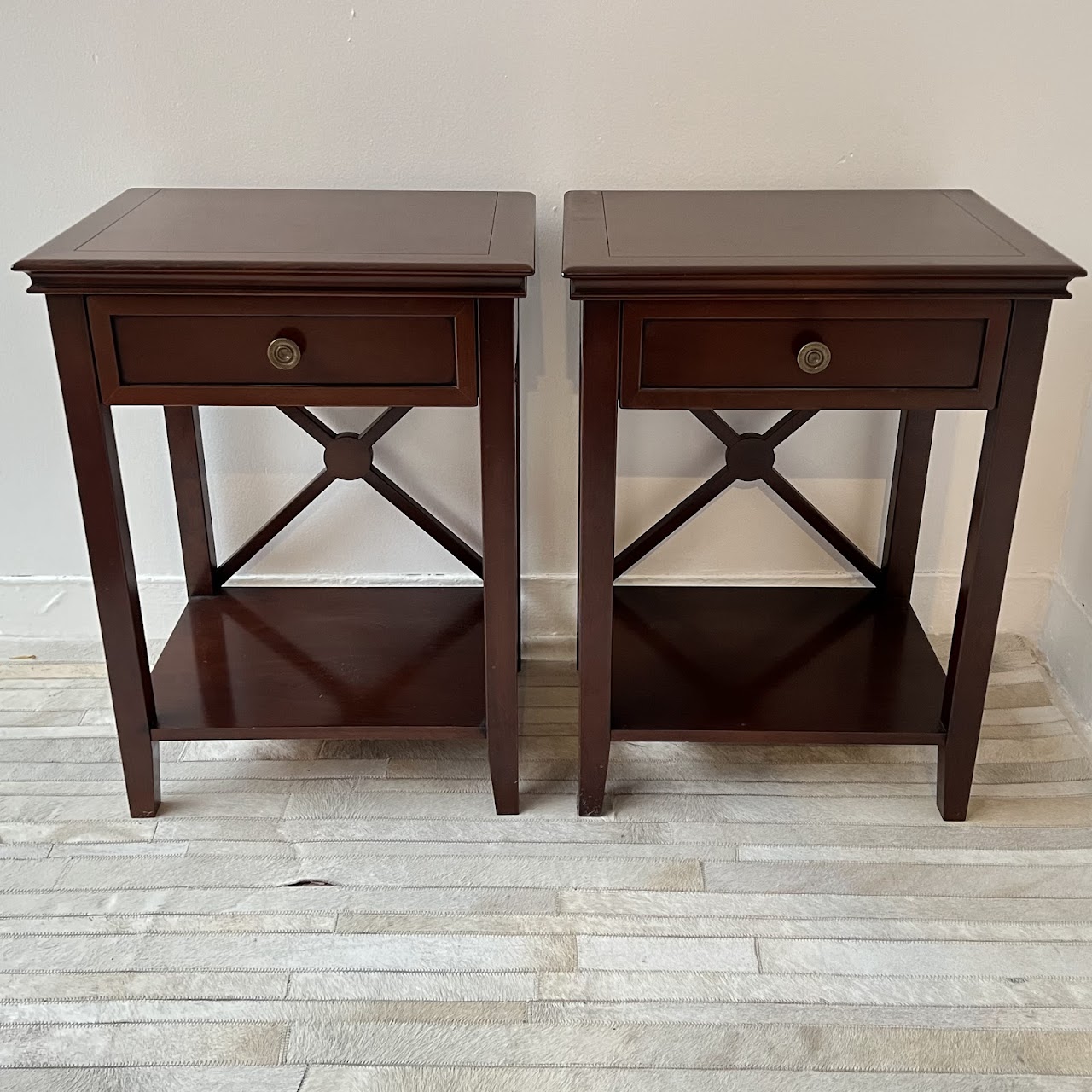 Grange 1904 French Cherry Directoire Style End Table Pair