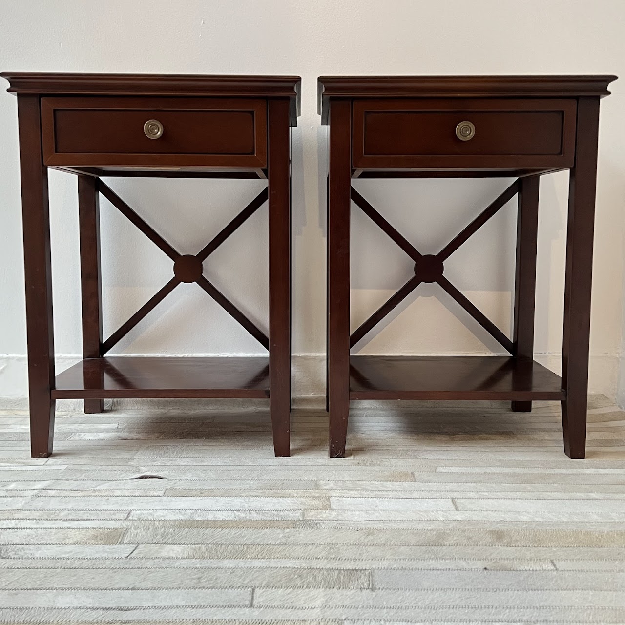 Grange 1904 French Cherry Directoire Style End Table Pair