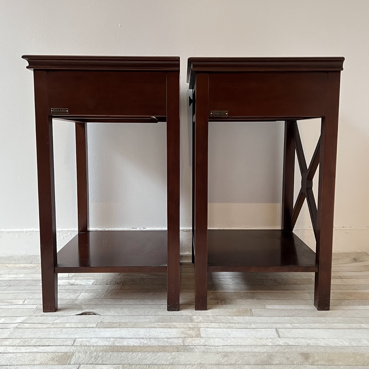 Grange 1904 French Cherry Directoire Style End Table Pair