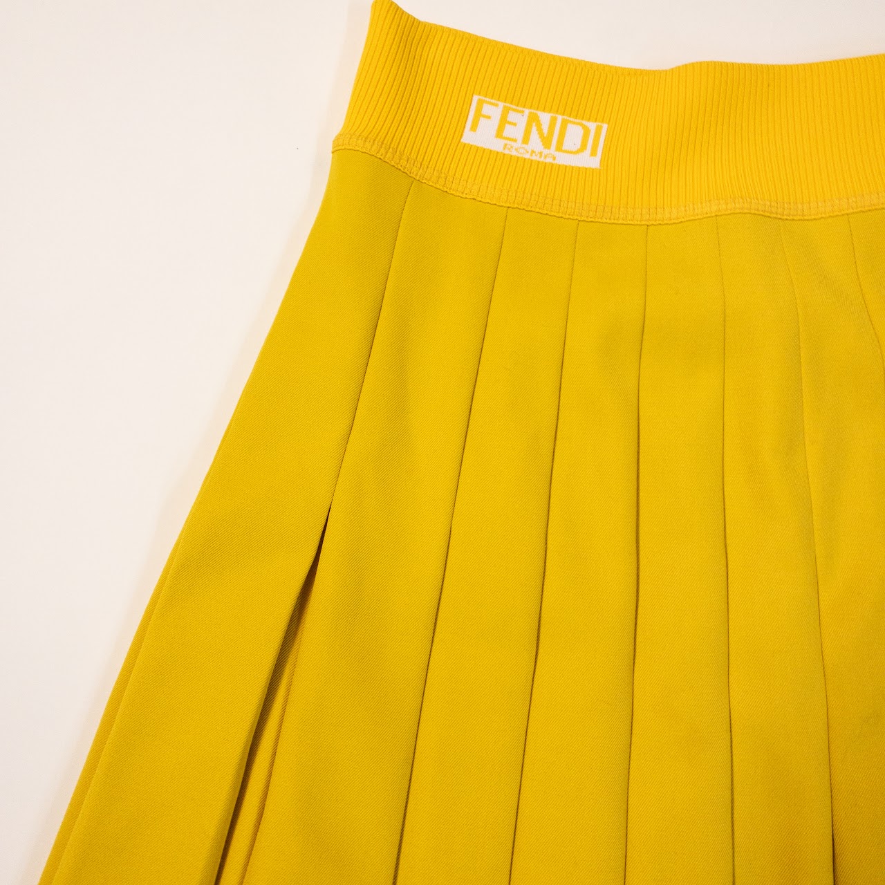 Fendi Pleated Yellow Full-Circle Midi Skirt