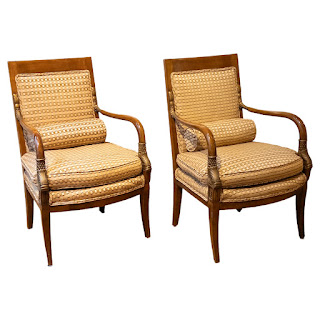 French Empire Style Carved Parcel Gilt Fauteuil Pair