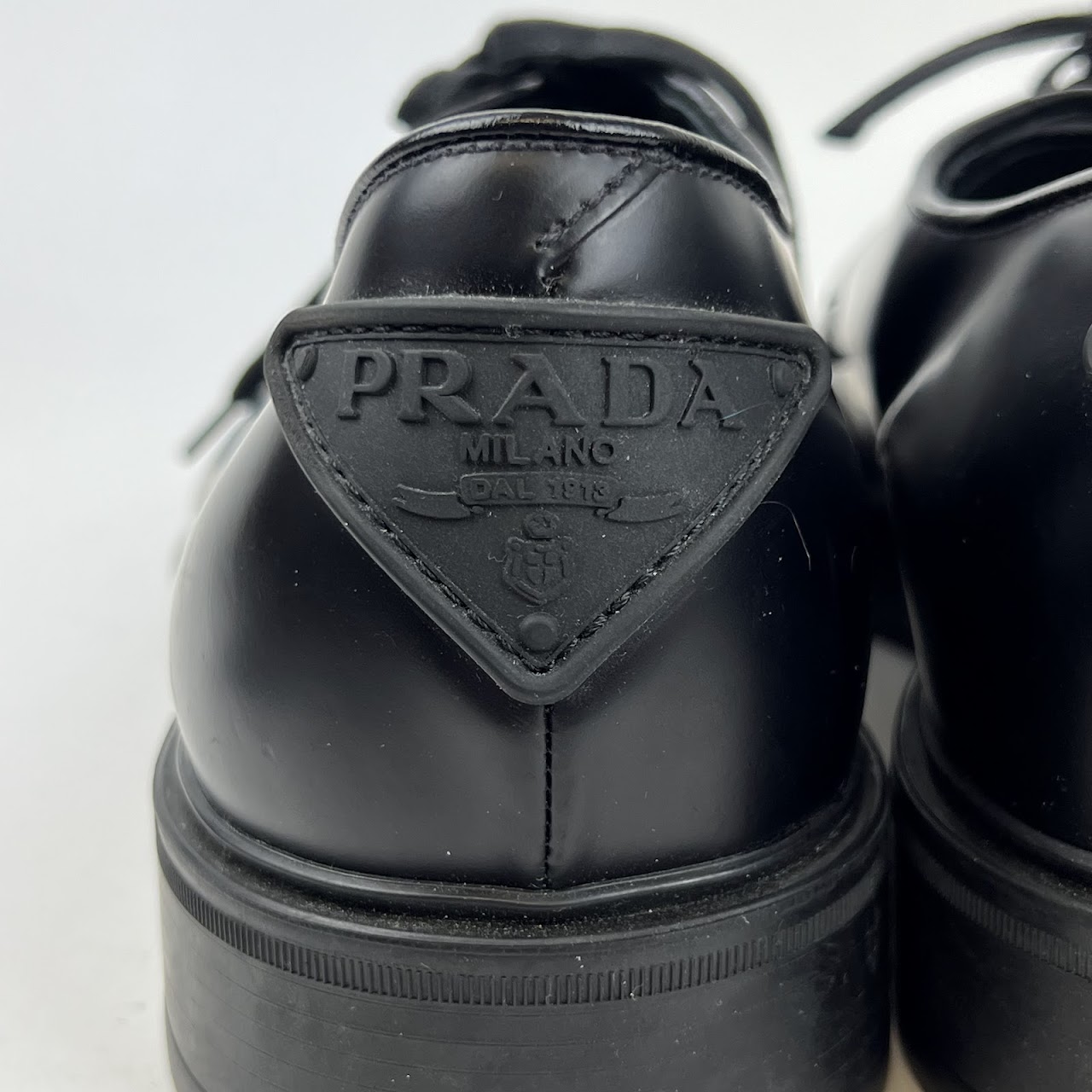 Prada Black Polished Leather Bluchers