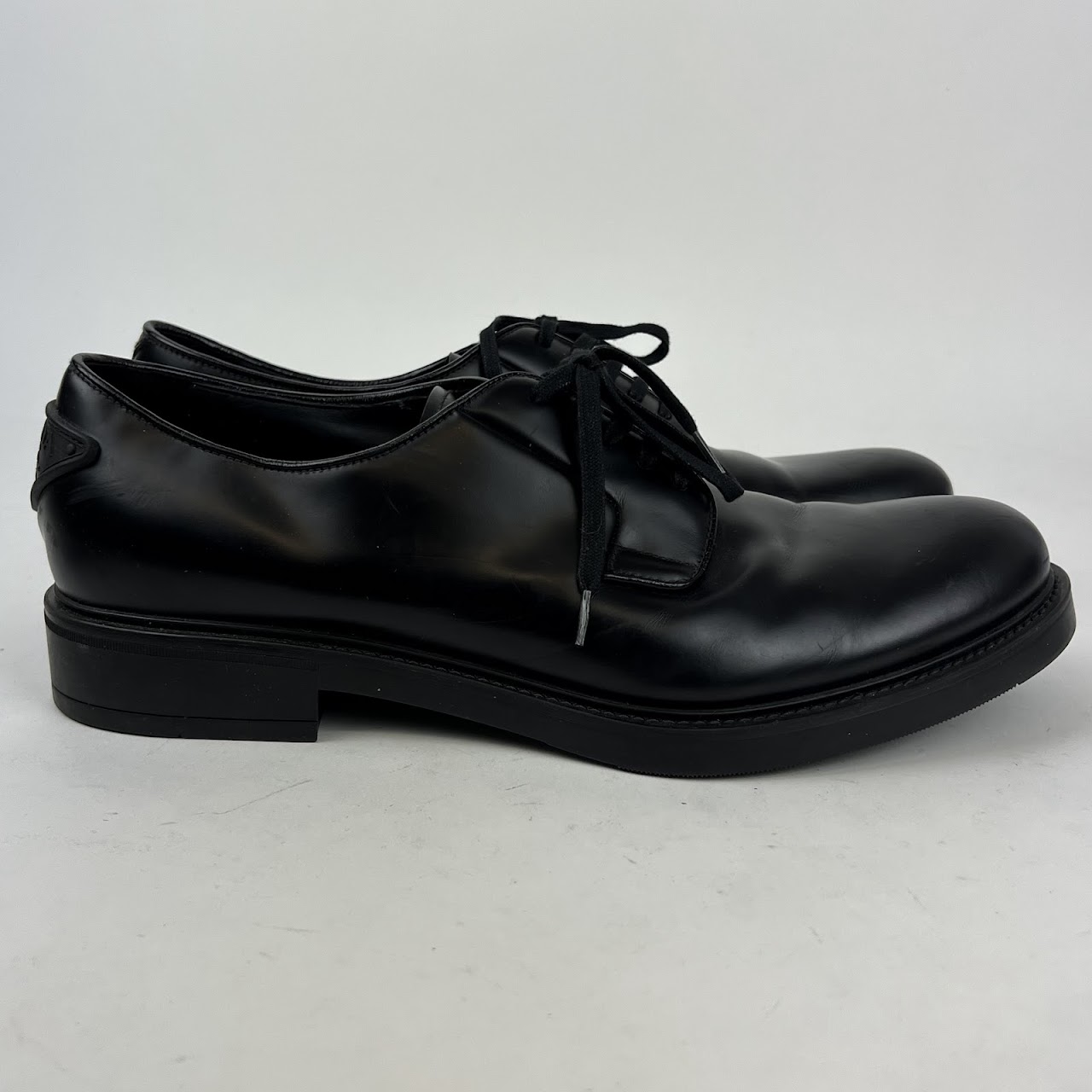 Prada Black Polished Leather Bluchers