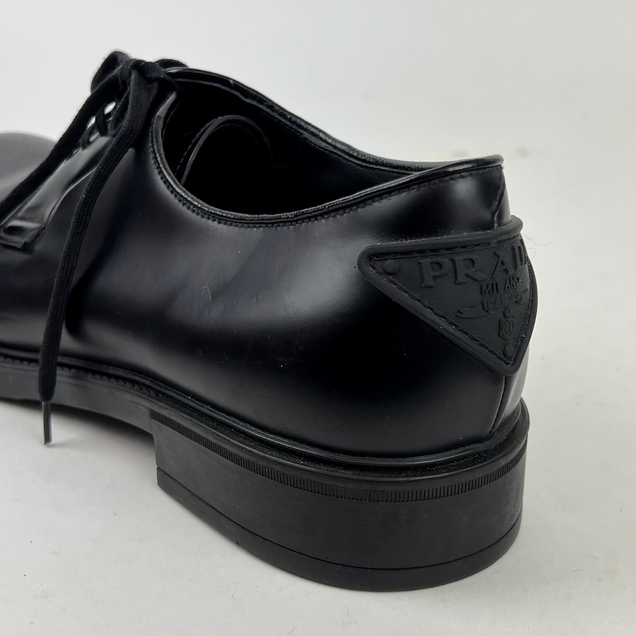 Prada Black Polished Leather Bluchers