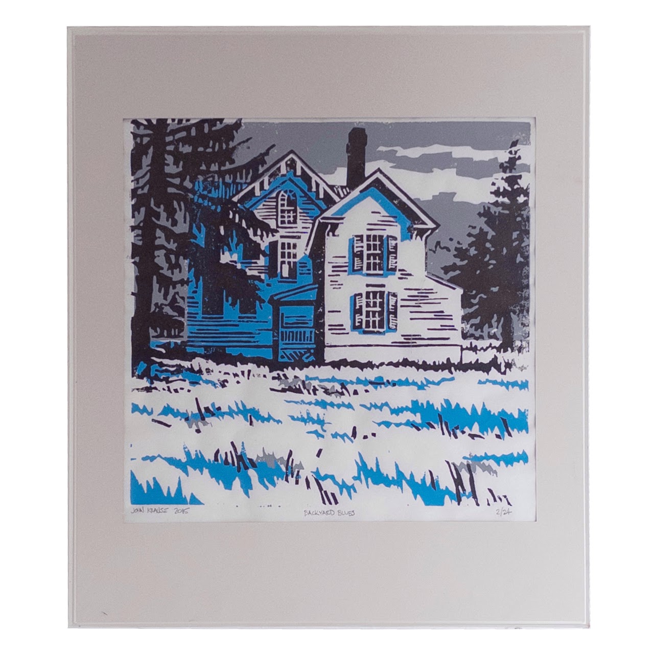 John Krause 'Backyard Blues' Signed Woodcut