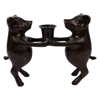 Bronze Vintage Dancing Pigs Candlestick