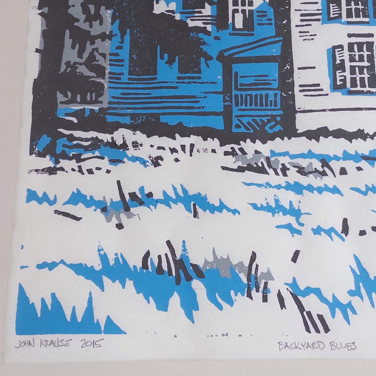 John Krause 'Backyard Blues' Signed Woodcut