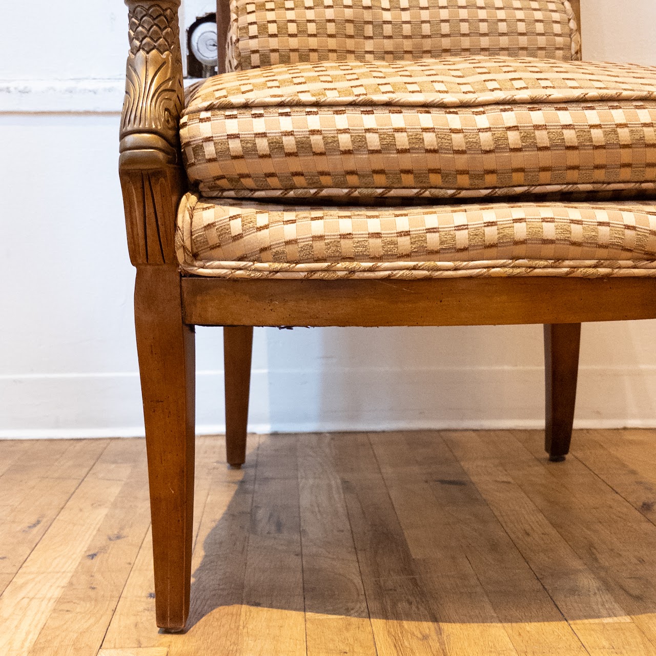 French Empire Style Carved Parcel Gilt Fauteuil Pair