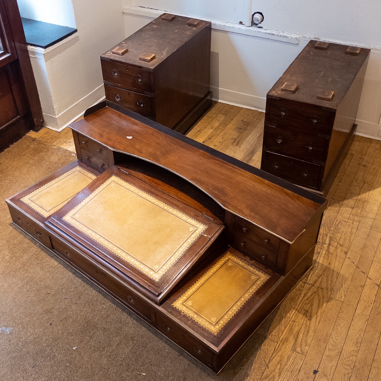 Mahogany Dickens Inspired Leather Top Campaign Desk